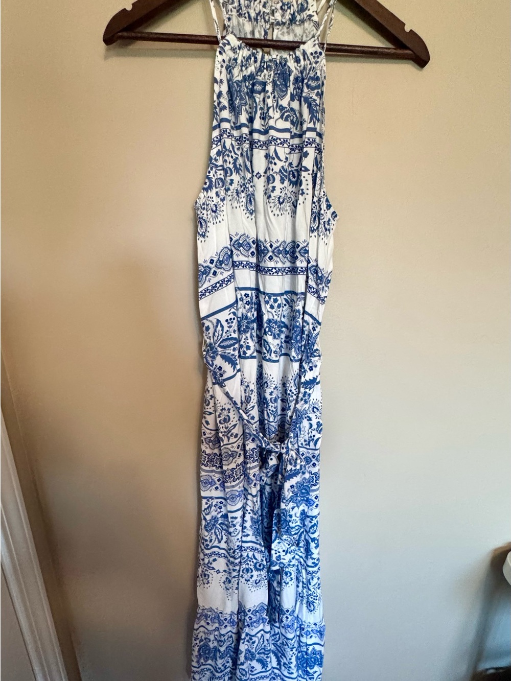 LOFT Garden Halter Blue & White Printed Maxi Dress